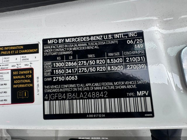 Продаж на аукціоні авто 2020 Mercedes-benz Gle 350, vin: 4JGFB4JB6LA248842, номер лоту: 46173432