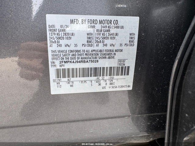 2024 Ford Edge St-line მანქანა იყიდება აუქციონზე, vin: 2FMPK4J94RBA75028, აუქციონის ნომერი: 46173443