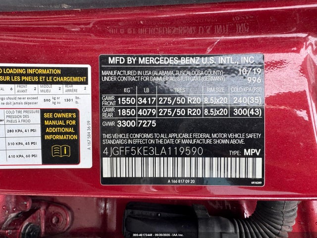 Aukcja sprzedaży 2020 Mercedes-benz Gls 450 4matic, vin: 4JGFF5KE3LA119590, numer aukcji: 46173448