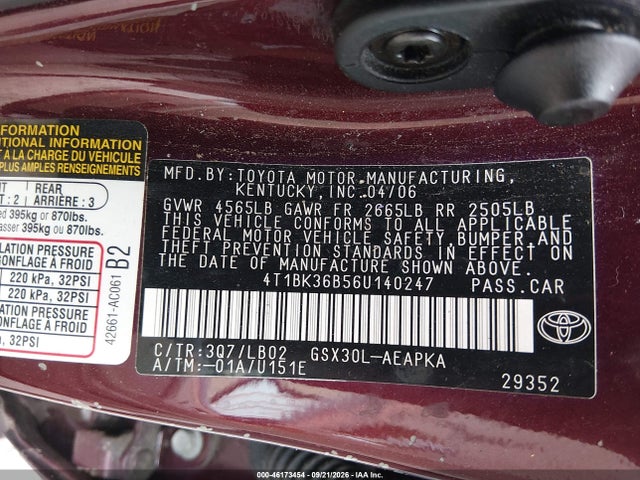 Aukcja sprzedaży 2006 Toyota Avalon Limited, vin: 4T1BK36B56U140247, numer aukcji: 46173454