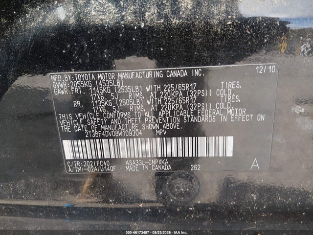 Aukcja sprzedaży 2011 Toyota Rav4, vin: 2T3BF4DV0BW109304, numer aukcji: 46173457
