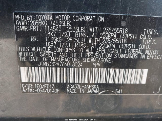 Aukcja sprzedaży 2006 Toyota Rav4 Sport, vin: JTMBD32V766018024, numer aukcji: 46173469