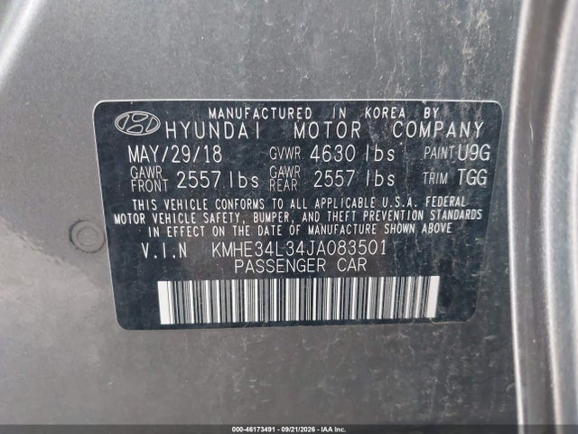 Aukcja sprzedaży 2018 Hyundai Sonata Hybrid Limited, vin: KMHE34L34JA083501, numer aukcji: 46173491