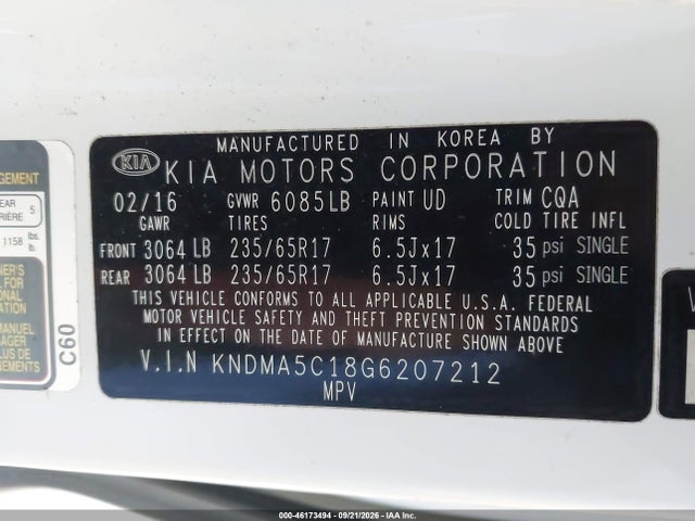 Продаж на аукціоні авто 2016 Kia Sedona L, vin: KNDMA5C18G6207212, номер лоту: 46173494