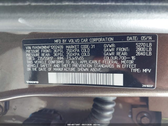 Продажа на аукционе авто 2015 Volvo Xc70 3.2 Premier, vin: YV4940NB4F1202409, номер лота: 46173497