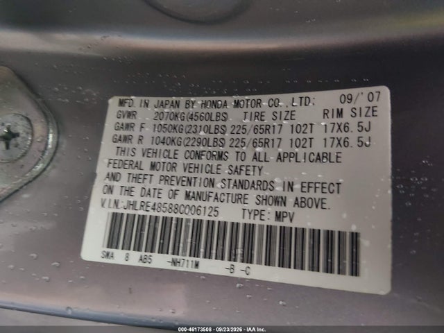 46173508 :رقم المزاد ، JHLRE48588C006125 vin ، 2008 Honda Cr-v Ex مزاد بيع