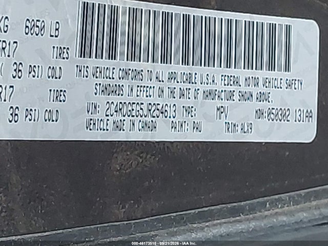 Aukcja sprzedaży 2018 Dodge Grand Caravan Gt, vin: 2C4RDGEG5JR254613, numer aukcji: 46173515
