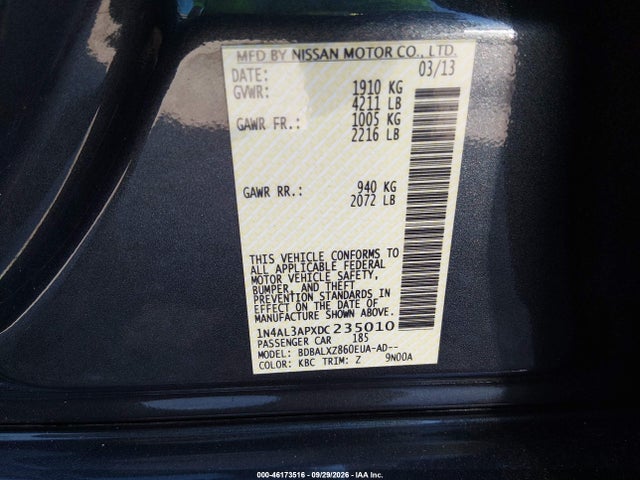 Продаж на аукціоні авто 2013 Nissan Altima 2.5 Sl, vin: 1N4AL3APXDC235010, номер лоту: 46173516