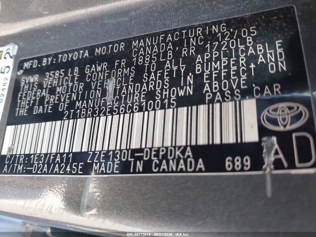 Продажа на аукционе авто 2006 Toyota Corolla Ce, vin: 2T1BR32E56C610015, номер лота: 46173519