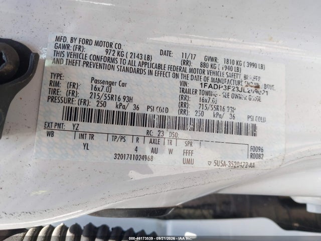 Aukcja sprzedaży 2018 Ford Focus Se, vin: 1FADP3F23JL209021, numer aukcji: 46173539
