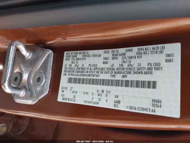 Aukcja sprzedaży 2017 Ford Escape Titanium, vin: 1FMCU0JD5HUB78747, numer aukcji: 46173561