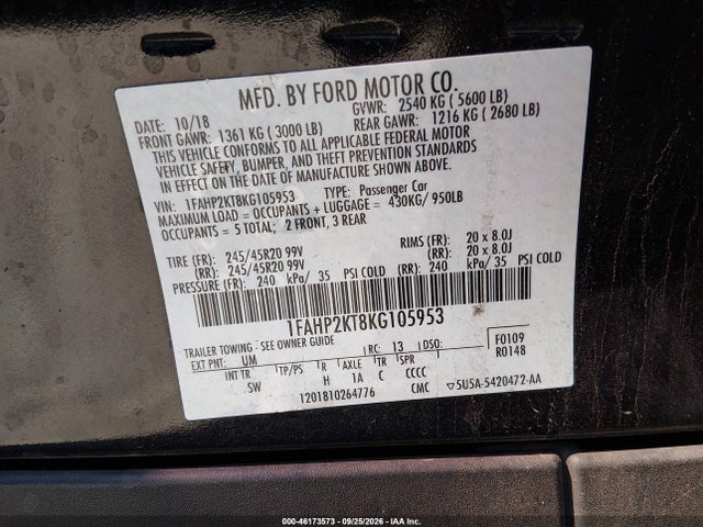 Aukcja sprzedaży 2019 Ford Taurus Sho, vin: 1FAHP2KT8KG105953, numer aukcji: 46173573