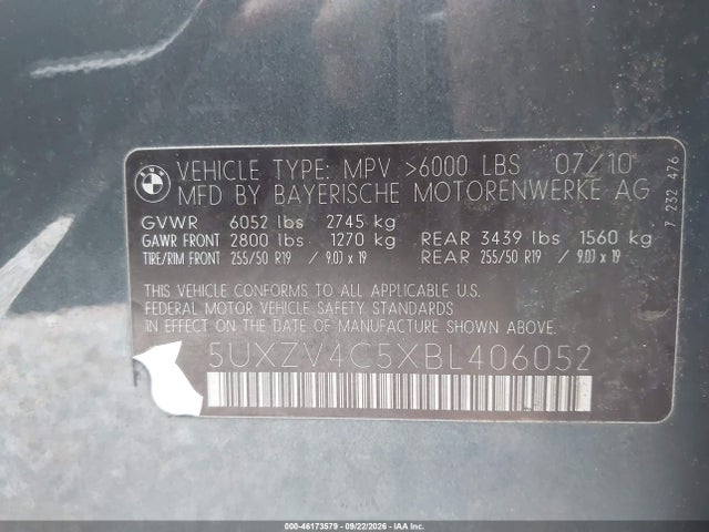 46173579 :رقم المزاد ، 5UXZV4C5XBL406052 vin ، 2011 Bmw X5 Xdrive35i/xdrive35i Premium/xdrive35i Sport Activity مزاد بيع
