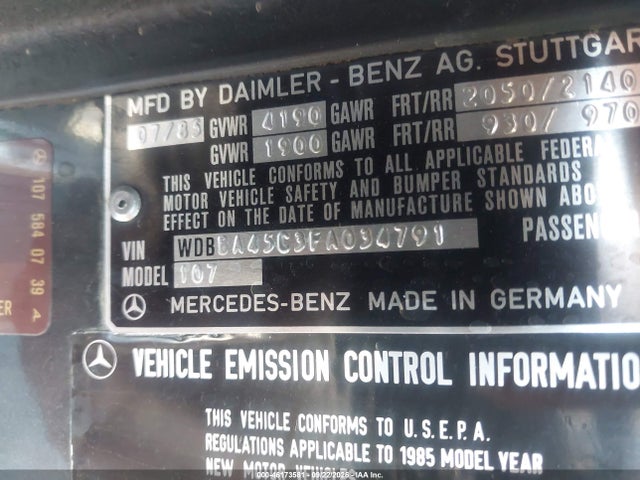 Продажа на аукционе авто 1985 Mercedes-benz 380 Sl, vin: WDBBA45C3FA034791, номер лота: 46173581