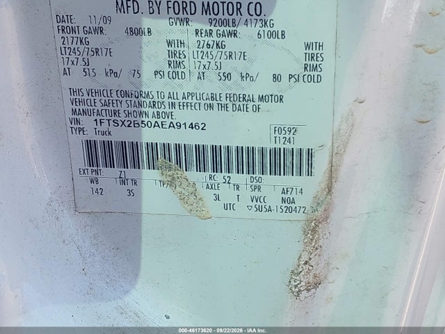 2010 Ford F-250 Xl მანქანა იყიდება აუქციონზე, vin: 1FTSX2B50AEA91462, აუქციონის ნომერი: 46173620