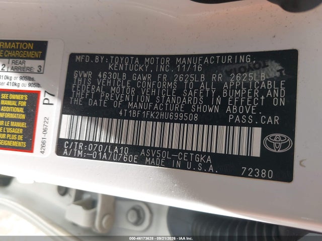 Toyota CAMRY XLE 2017 4T1BF1FK2HU699508 Image 9