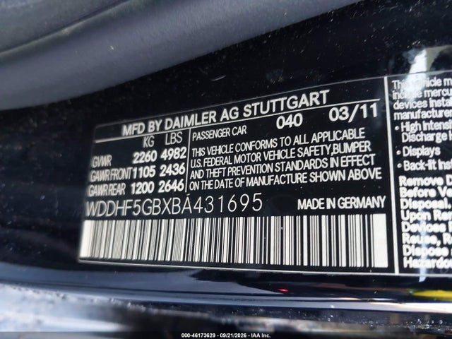 Aukcja sprzedaży 2011 Mercedes-benz E 350, vin: WDDHF5GBXBA431695, numer aukcji: 46173629