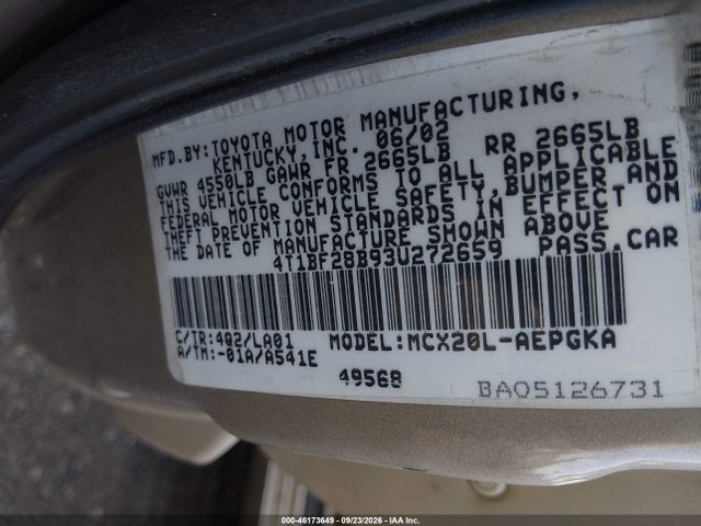 Aukcja sprzedaży 2003 Toyota Avalon Xls, vin: 4T1BF28B93U272659, numer aukcji: 46173649