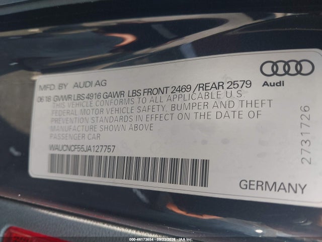46173654 :رقم المزاد ، WAUCNCF55JA127757 vin ، 2018 Audi A5 2.0t Premium مزاد بيع
