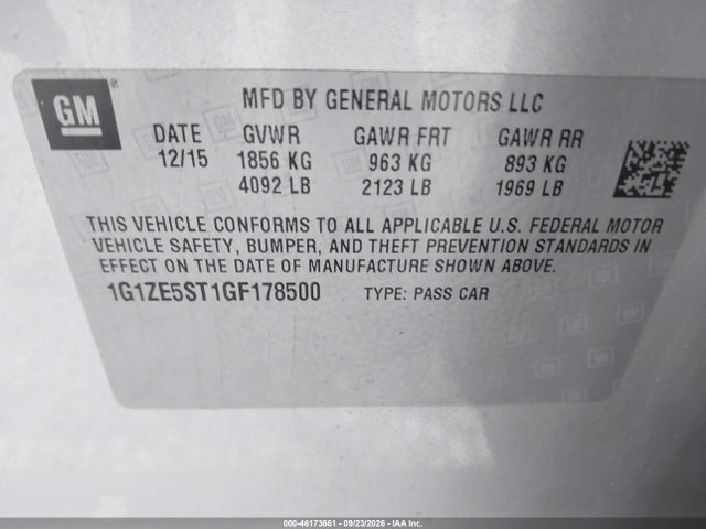 46173661 :رقم المزاد ، 1G1ZE5ST1GF178500 vin ، 2016 Chevrolet Malibu 1lt مزاد بيع
