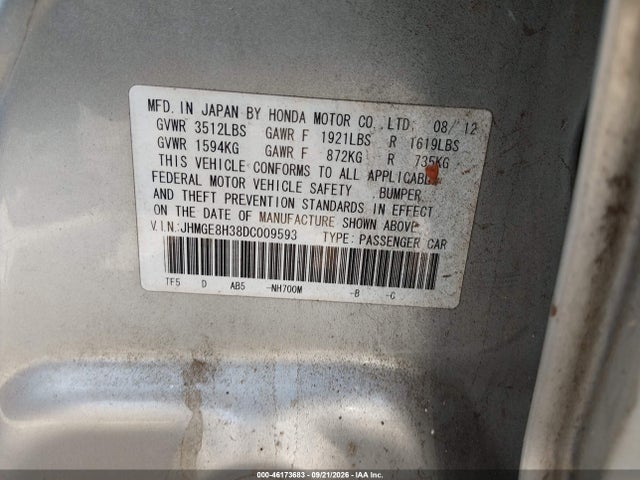 46173683 :رقم المزاد ، JHMGE8H38DC009593 vin ، 2013 Honda Fit مزاد بيع