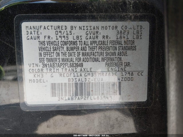 Продажа на аукционе авто 2015 Nissan Sentra Sv, vin: 3N1AB7AP2FL683949, номер лота: 46173686