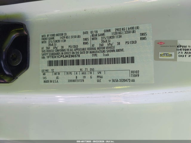 Aukcja sprzedaży 2018 Ford F-150 Xl, vin: 1FTEX1CP5JKE96578, numer aukcji: 46173688
