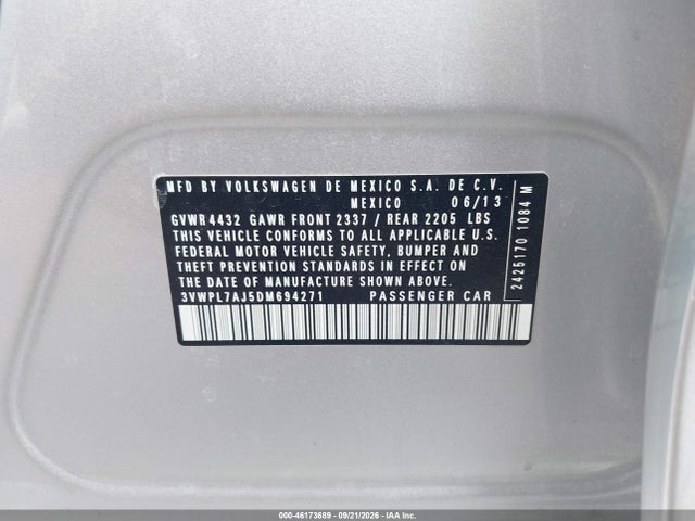 46173689 :رقم المزاد ، 3VWPL7AJ5DM694271 vin ، 2013 Volkswagen Jetta Sportwagen 2.0l Tdi مزاد بيع
