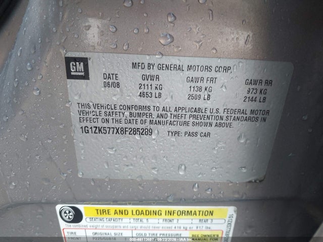 2008 Chevrolet Malibu Ltz მანქანა იყიდება აუქციონზე, vin: 1G1ZK577X8F285289, აუქციონის ნომერი: 46173697