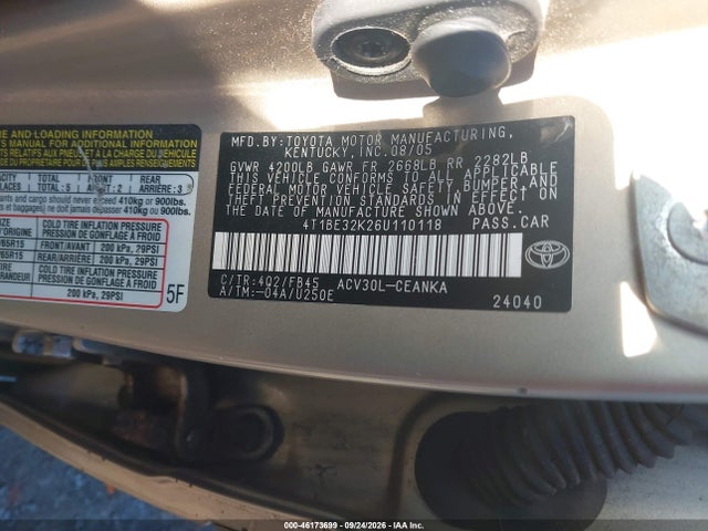 46173699 :رقم المزاد ، 4T1BE32K26U110118 vin ، 2006 Toyota Camry Le مزاد بيع