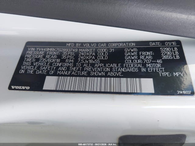 Продажа на аукционе авто 2016 Volvo Xc60 T6 Drive-e, vin: YV449MRK7G2893749, номер лота: 46173732
