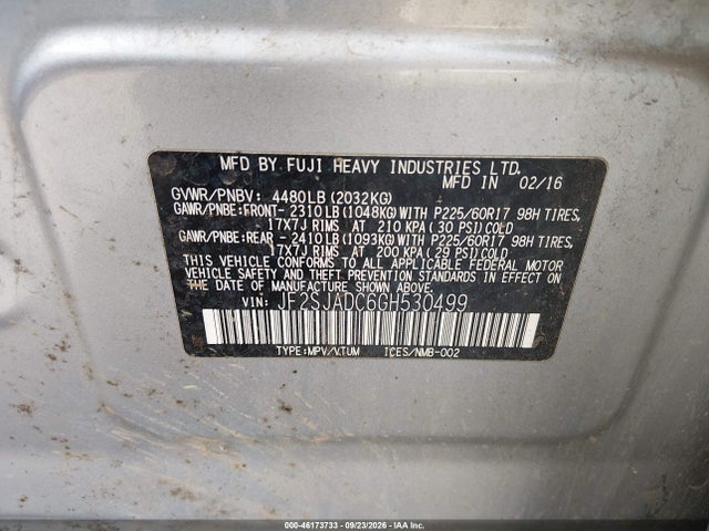 Продажа на аукционе авто 2016 Subaru Forester 2.5i Premium, vin: JF2SJADC6GH530499, номер лота: 46173733