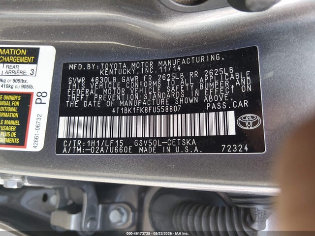 4T1BK1FK8FU558807 Toyota Camry Xse V6