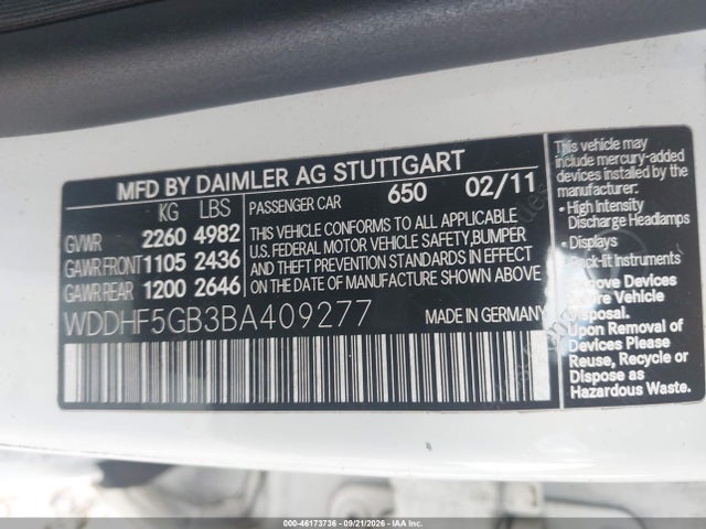 Aukcja sprzedaży 2011 Mercedes-benz E 350, vin: WDDHF5GB3BA409277, numer aukcji: 46173736