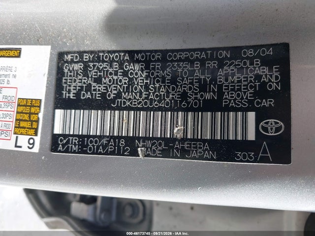Продажа на аукционе авто 2004 Toyota Prius, vin: JTDKB20U640116701, номер лота: 46173745