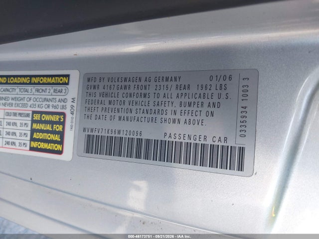 Aukcja sprzedaży 2006 Volkswagen Gti 2-door, vin: WVWFV71K96W120096, numer aukcji: 46173751