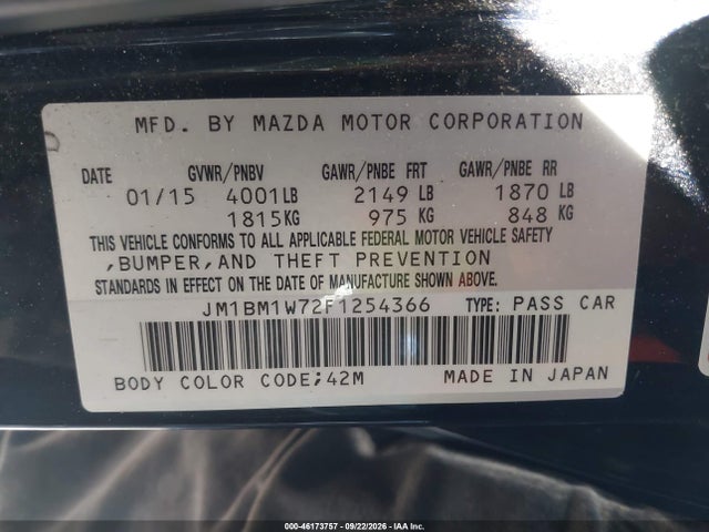 Aukcja sprzedaży 2015 Mazda Mazda3 I Grand Touring, vin: JM1BM1W72F1254366, numer aukcji: 46173757
