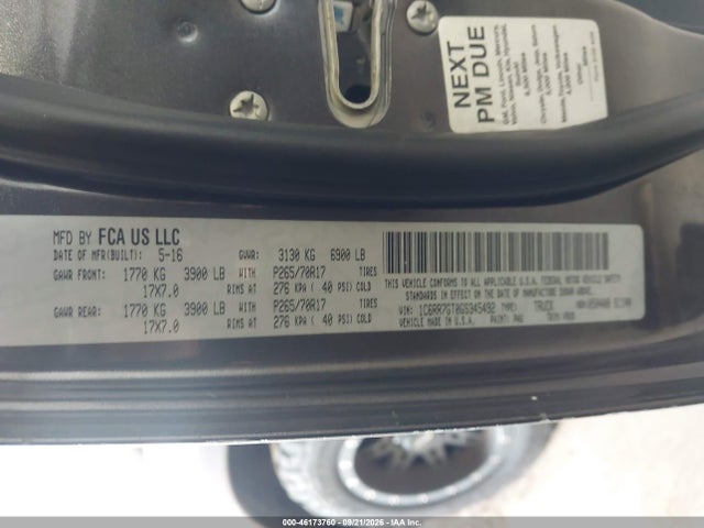 2016 Ram 1500 Slt მანქანა იყიდება აუქციონზე, vin: 1C6RR7GT0GS345492, აუქციონის ნომერი: 46173760