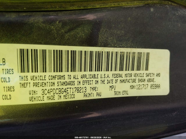 2014 Dodge Journey Sxt მანქანა იყიდება აუქციონზე, vin: 3C4PDCBG4ET178213, აუქციონის ნომერი: 46173761