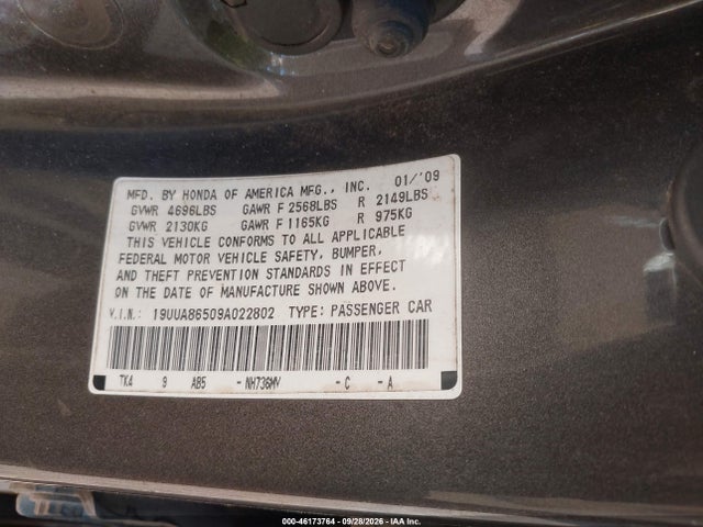 Продаж на аукціоні авто 2009 Acura Tl 3.5, vin: 19UUA86509A022802, номер лоту: 46173764