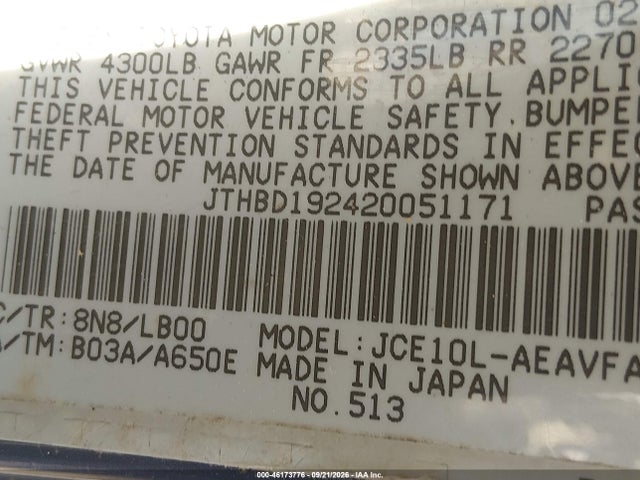 2002 Lexus Is 300 მანქანა იყიდება აუქციონზე, vin: JTHBD192420051171, აუქციონის ნომერი: 46173776