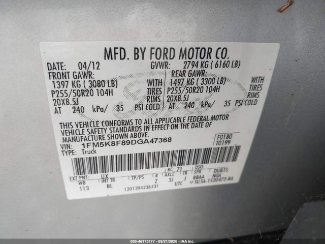 Продаж на аукціоні авто 2013 Ford Explorer Limited, vin: 1FM5K8F89DGA47368, номер лоту: 46173777