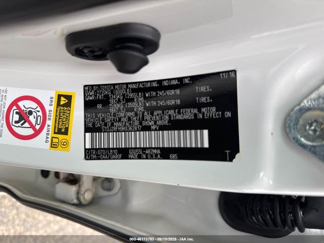 46173783 :رقم المزاد ، 5TDJZRFH9HS362817 vin ، 2017 Toyota Highlander Xle مزاد بيع