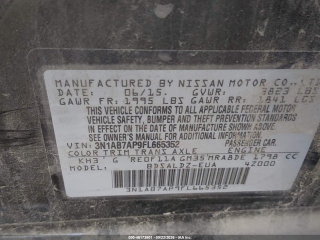 46173801 :رقم المزاد ، 3N1AB7AP9FL665352 vin ، 2015 Nissan Sentra Fe+ S/s/sl/sr/sv مزاد بيع