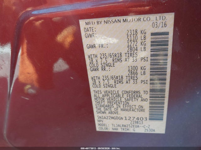 Nissan MURANO SL 2016 5N1AZ2MG0GN127403 Image 9