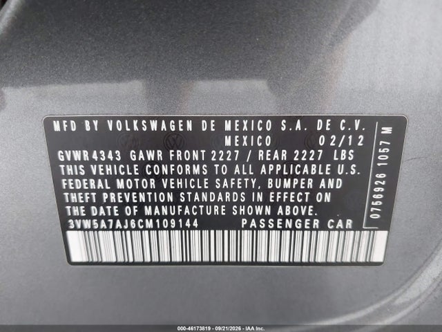 Aukcja sprzedaży 2012 Volkswagen Jetta Gli, vin: 3VW5A7AJ6CM109144, numer aukcji: 46173819