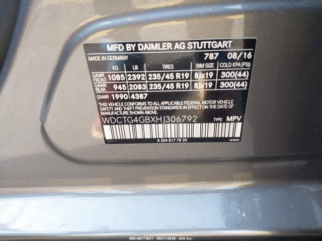 WDCTG4GBXHJ306792 Mercedes-Benz Gla 250 4matic