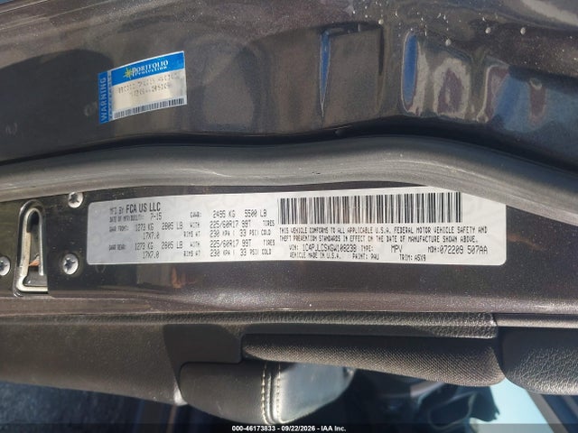 2016 Jeep Cherokee Latitude მანქანა იყიდება აუქციონზე, vin: 1C4PJLCSXGW108238, აუქციონის ნომერი: 46173833