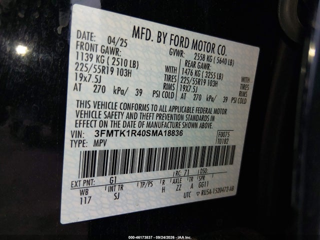 Продажа на аукционе авто 2025 Ford Mustang Mach-e Select, vin: 3FMTK1R40SMA18836, номер лота: 46173837