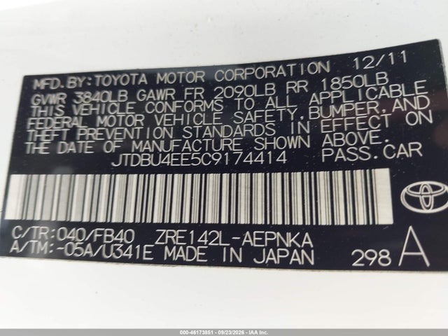Продажа на аукционе авто 2012 Toyota Corolla Le, vin: JTDBU4EE5C9174414, номер лота: 46173851